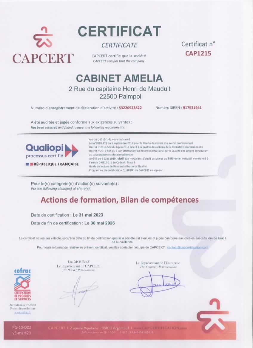 Certificat QUALIOPI